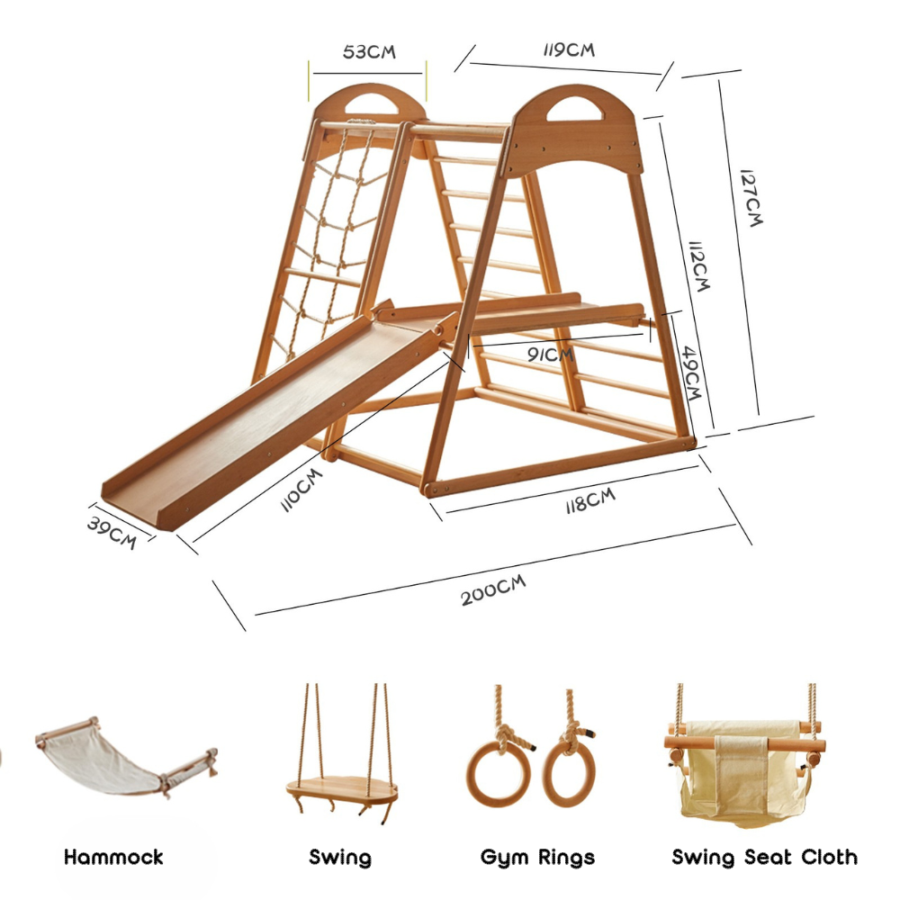 9-in-1 Solid Wood Montessori Climbing Gym for Kids